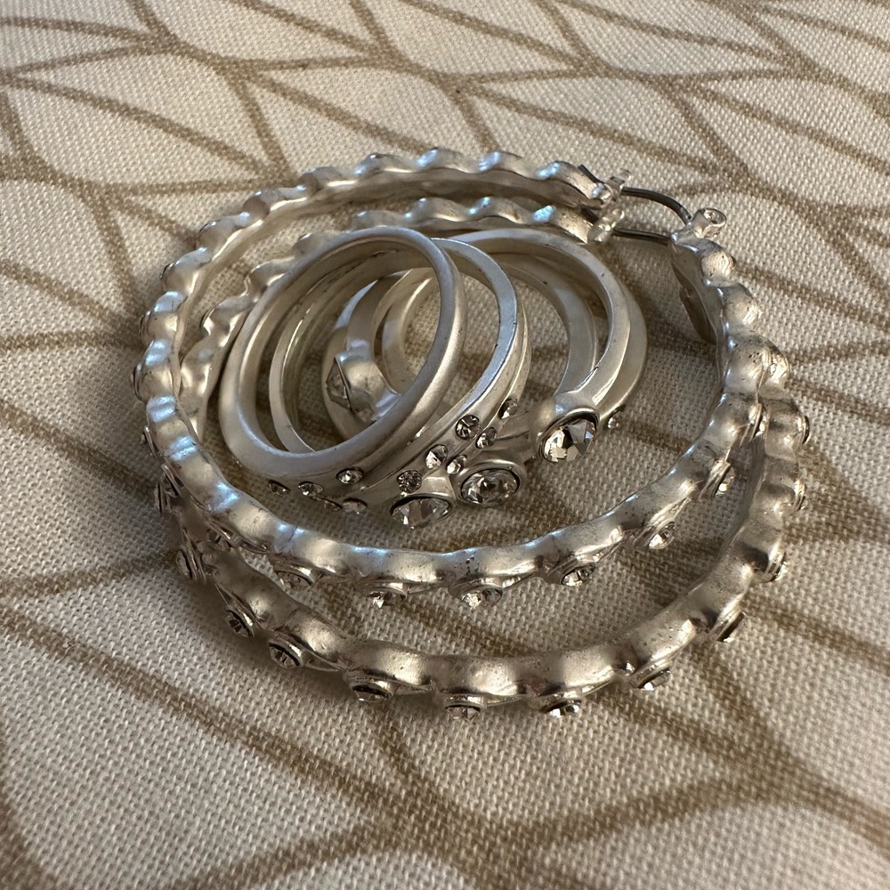 Matte Silver Earrings + Stacking Ring - Fashion Jewelry